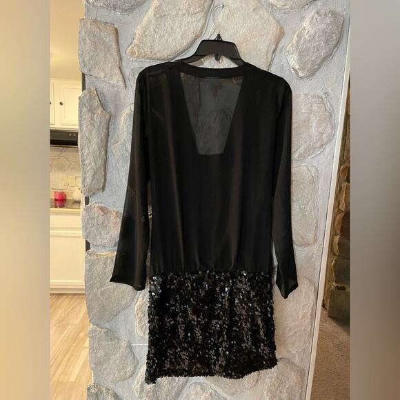 DKNYC Black Formal Long Sleeve Sheer Sequin Party Dress- Size Medium - Picture 2 of 13